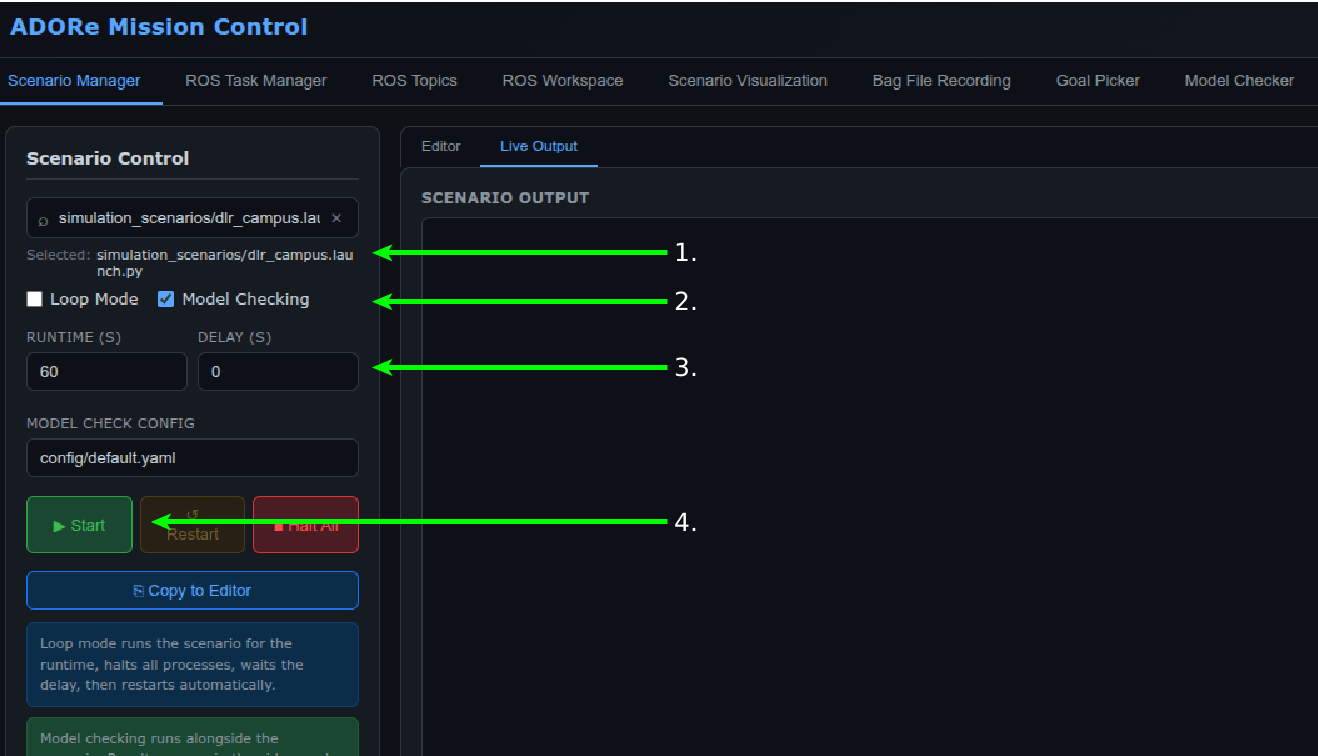ADORe Mission Control Dashboard Online model checking